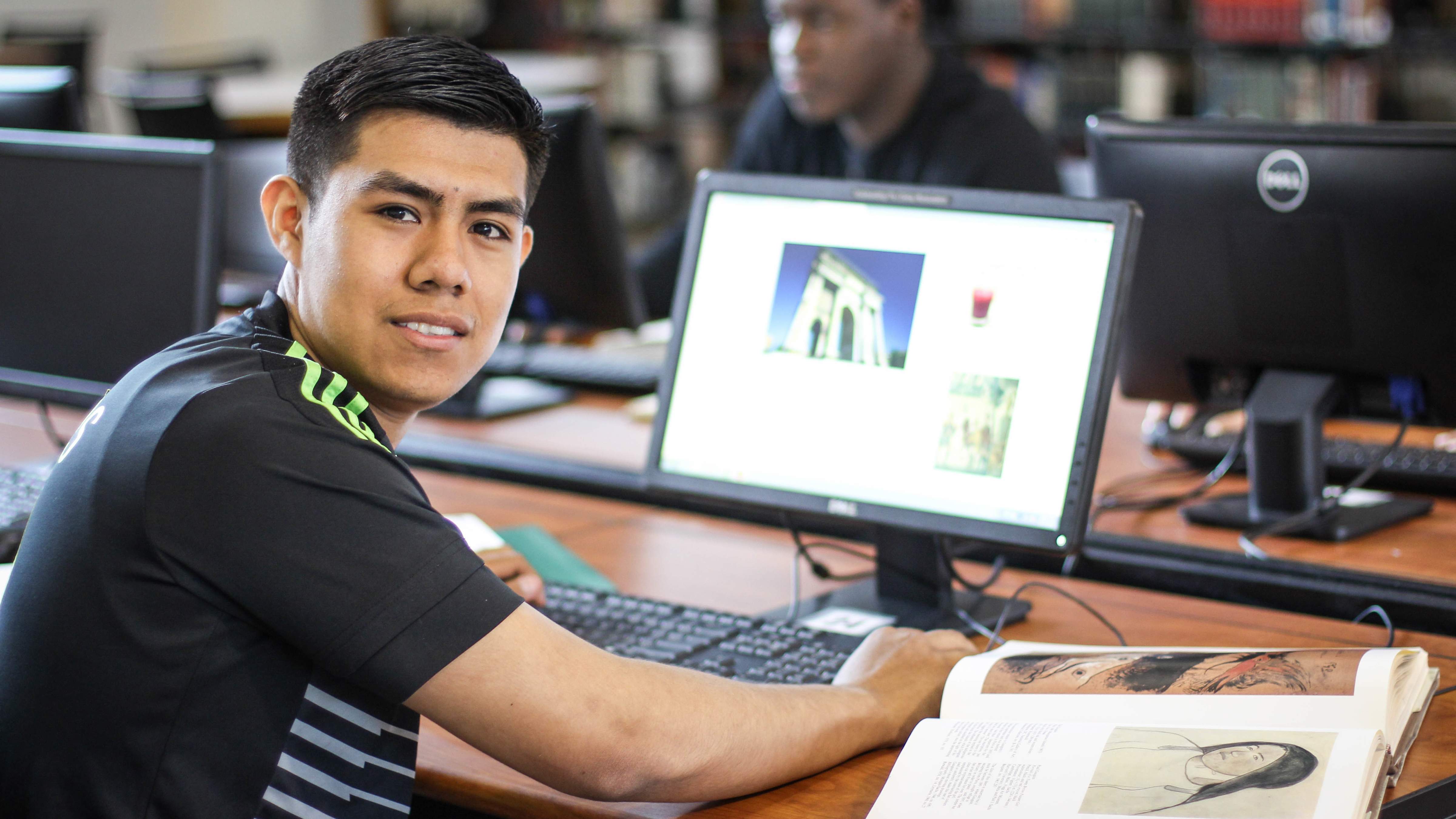 Students using computer lab in the library