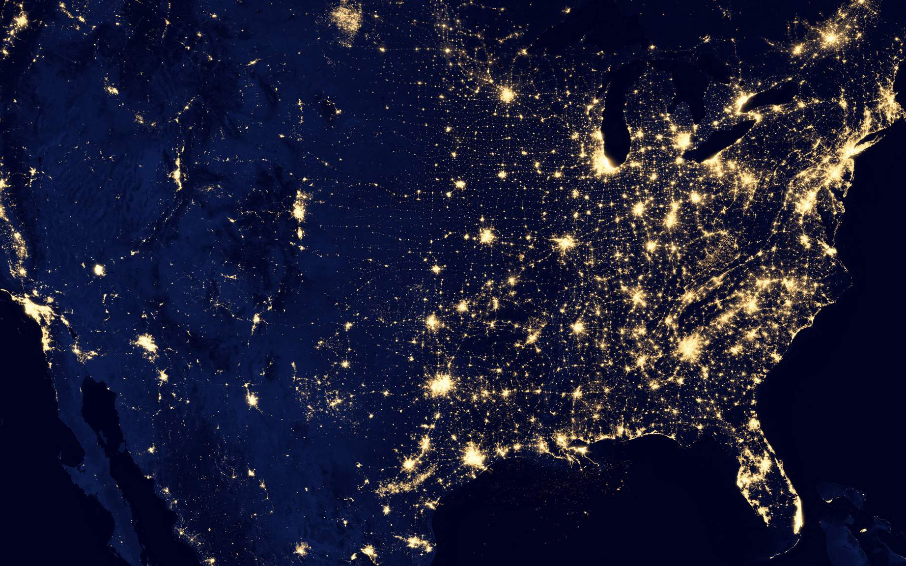 Light map of the United States