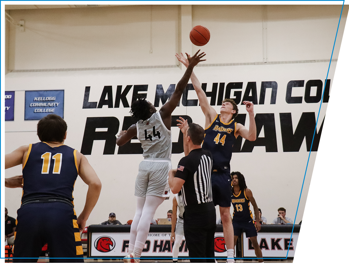 LMC men's basketball team in action