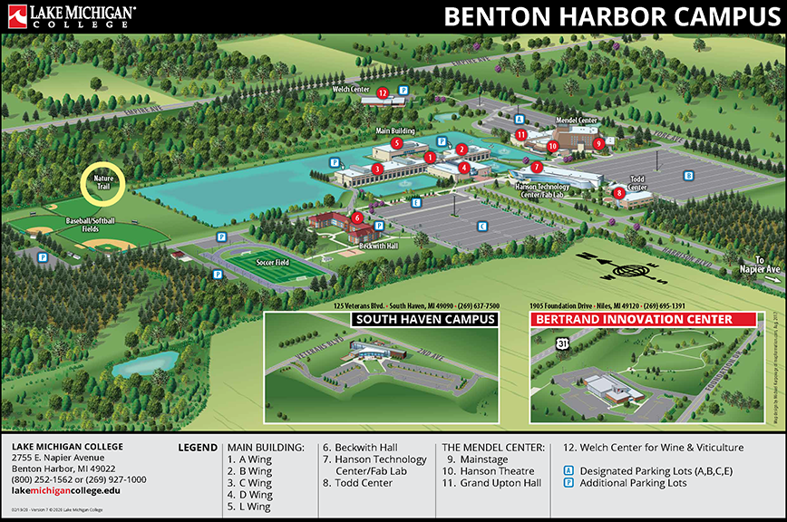 Benton Harbor campus map with Nature Trail identified