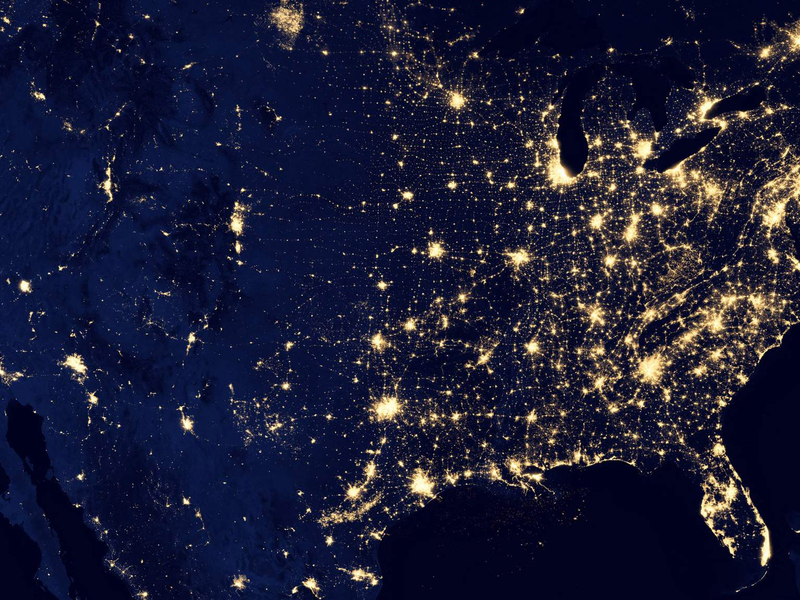 Light map of the United States