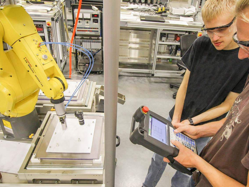 Students in a mechatronics class