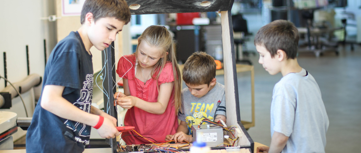 Children during the Fab Lab Arcade Building Camp