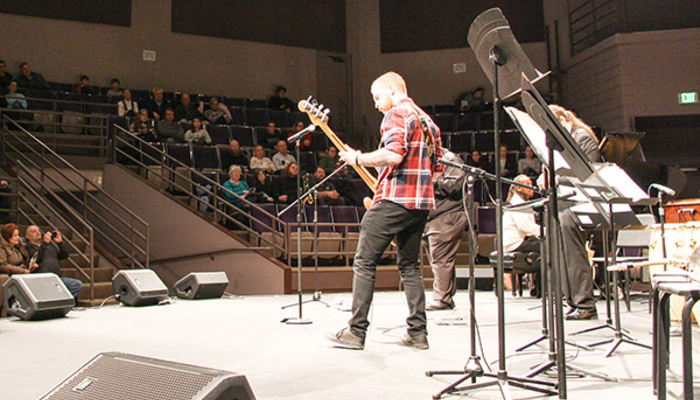 Student performing on stage