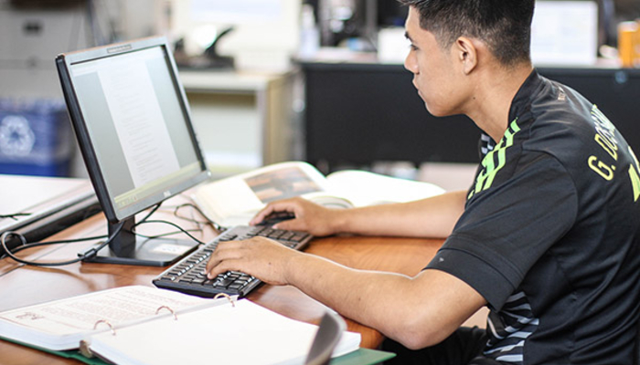 Student studying in the library