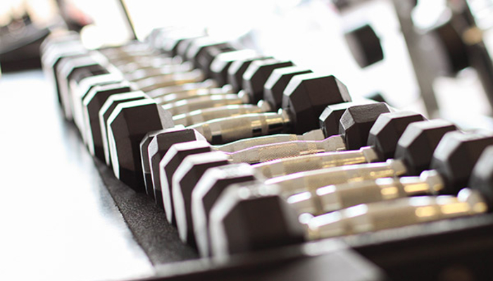 Hand weights in a gym