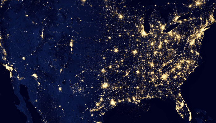 Light map of the United States