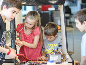 Children during the Fab Lab Arcade Building Camp