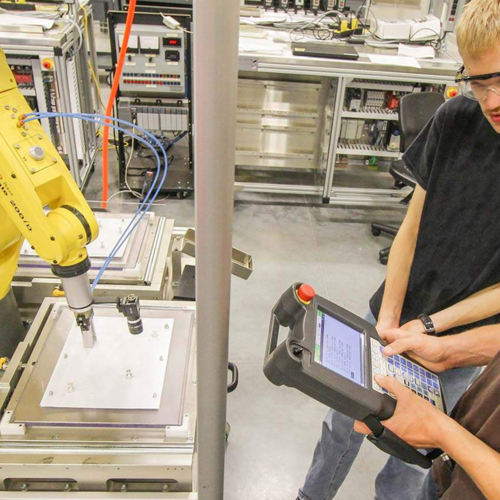 Students in a mechatronics class